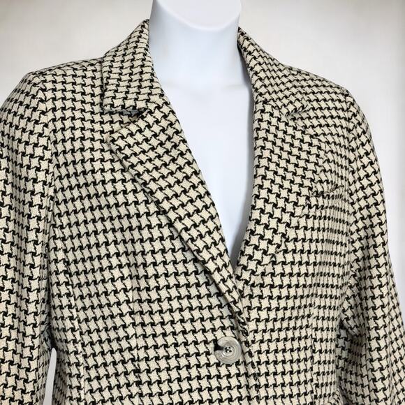 Linea by Louis Dell’Olio Y2K Houndstooth Blazer L Black Ivory Wool Blend Classic - Picture 2 of 8